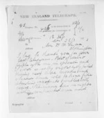 3 pages written 26 Mar 1872 by G Worgan in Wanganui to Sir Donald McLean in Wellington, from Native Minister and Minister of Colonial Defence - Inward telegrams