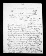 1 page written 22 Nov 1872 by Thomas Edward Young to Sir Donald McLean in Napier City, from Native Minister - Inward telegrams