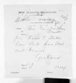 1 page to Sir Donald McLean, from Native Minister and Minister of Colonial Defence - Inward telegrams