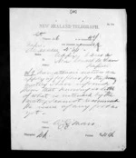 1 page written 6 Dec 1872 by William Gilbert Mair in Alexandra to Sir Donald McLean in Napier City, from Native Minister - Inward telegrams