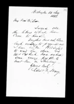 1 page written 14 Jan 1862 by Robert Roger Strang in Wellington to Sir Donald McLean, from Family correspondence - Robert Strang (father-in-law)