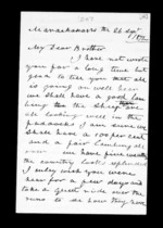 4 pages written 26 Sep 1872 by Alexander McLean in Maraekakaho to Sir Donald McLean, from Inward family correspondence - Alexander McLean (brother)