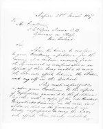 2 pages written 21 Mar 1857 by John Davis Canning in Napier City to Sir Thomas Robert Gore Browne in New Zealand, from Secretary, Native Department -  Administration of native affairs