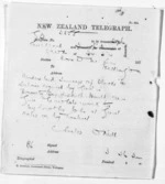 1 page written 24 Mar 1874 by Charles Gordon O'Neill in Auckland City to Sir Donald McLean in Wellington, from Native Minister and Minister of Colonial Defence - Inward telegrams