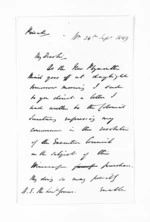 2 pages written 24 Sep 1849 by Sir William Fox, from Papers relating to land - Land claims and purchases of the New Zealand Company at Taranaki, Wanganui and in the Wairarapa