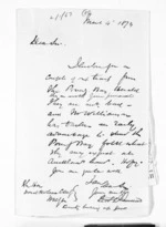 2 pages written 4 Mar 1874 by George Thomas Fannin to Sir Donald McLean in Wellington City, from Inward letters - G T Fannin