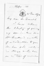 3 pages written 21 Dec 1874 by John Bathgate to Sir Donald McLean, from Inward letters - J Bathgate
