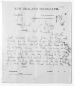 2 pages written 4 Feb 1874 by an unknown author in Auckland City to Sir Donald McLean in Wellington, from Native Minister and Minister of Colonial Defence - Inward telegrams