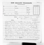 3 pages written 12 Aug 1871 by Sir Donald McLean to John Davies Ormond in Napier City, from Native Minister and Minister of Colonial Defence - Inward telegrams