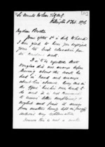 2 pages written 8 Feb 1876 by Robert Hart in Wellington City to Sir Donald McLean, from Inward family correspondence - Robert Hart (brother-in-law)