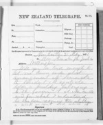 3 pages written 31 May 1876 by Sir Donald McLean to Wellington, from Native Minister and Minister of Colonial Defence - Outward telegrams