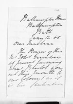 2 pages written 12 Jan 1865 by Thomas Purvis Russell to Sir Donald McLean in Napier City, from Inward letters - Thomas Purvis Russell