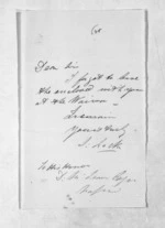 1 page written by Samuel Locke to Sir Donald McLean in Napier City, from Inward letters - Samuel Locke