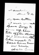 1 page written 10 Nov 1864 by Alexander McLean in Maraekakaho to Sir Donald McLean, from Inward family correspondence - Alexander McLean (brother)