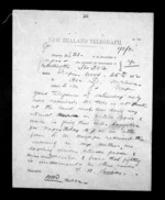 1 page written 25 Nov 1872 by Thomas William Lewis in Wellington to Sir Donald McLean in Napier City, from Native Minister - Inward telegrams