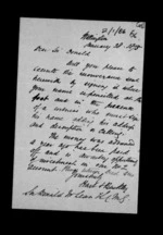 1 page written 28 Jan 1875 by Robert Hart in Wellington City to Sir Donald McLean, from Inward family correspondence - Robert Hart (brother-in-law)