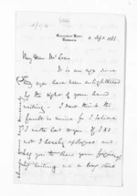4 pages written 4 Sep 1866 by Sir Thomas Robert Gore Browne in Tasmania to Sir Donald McLean, from Inward letters - Sir Thomas Gore Browne (Governor)
