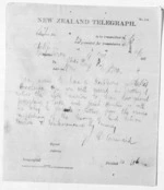 1 page written 12 Jan 1874 by John Davies Ormond to Sir Donald McLean in Otaki, from Native Minister and Minister of Colonial Defence - Inward telegrams