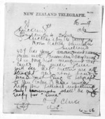 1 page written 4 Jan 1874 by Henry Tacy Clarke to Sir Donald McLean in Wellington City, from Native Minister and Minister of Colonial Defence - Inward telegrams