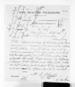 1 page written 25 Sep 1871 by Henry Tacy Clarke in Tauranga to Sir Donald McLean in Wellington, from Native Minister and Minister of Colonial Defence - Inward telegrams