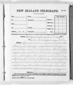 1 page written 26 May 1876 by Sir Donald McLean in Alexandra to Auckland Region, from Native Minister and Minister of Colonial Defence - Outward telegrams