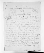 3 pages written 26 Mar 1872 by G Worgan to Sir Donald McLean in Wellington, from Native Minister and Minister of Colonial Defence - Inward telegrams