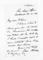1 page written 14 Jan 1865 by Rev Frederick Thatcher in Auckland City to Sir Donald McLean, from Inward letters - Surnames, Tay - Tho