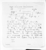 3 pages written 19 Sep 1871 by Robert Reid Parris to Sir Donald McLean in Wellington, from Native Minister and Minister of Colonial Defence - Inward telegrams