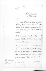 43 pages written 31 May 1860 by an unknown author in Waikato Region to Sir Thomas Robert Gore Browne, from Secretary, Native Department - War in Taranaki and Waikato and  King Movement