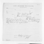 2 pages to Sir Donald McLean in Wellington, from Native Minister and Minister of Colonial Defence - Inward telegrams
