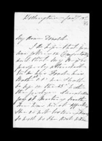 2 pages written by Catherine Isabella McLean in Wellington to Sir Donald McLean, from Inward family correspondence - Catherine Hart (sister); Catherine Isabella McLean (sister-in-law)