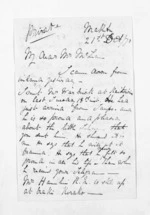 3 pages written 21 Oct 1870 by H F Way in Maketu to Sir Donald McLean, from Inward letters and diary extracts - H F Way