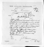 1 page written 5 Mar 1872 by Sir George Ferguson Bowen to Sir Donald McLean, from Native Minister and Minister of Colonial Defence - Inward telegrams