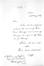 1 page written 23 Aug 1869 by Samuel Locke in Napier City to John Davies Ormond, from Superintendent, Hawkes Bay and Government Agent, East Coast - Miscellaneous papers