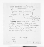 1 page written 28 Aug 1871 by H D Maddock to Sir Donald McLean in Wellington, from Native Minister and Minister of Colonial Defence - Inward telegrams