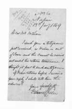 1 page written 13 Jan 1869 by Edward Lister Green in Napier City to Sir Donald McLean, from Inward letters - Edward L Green