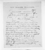 2 pages written 8 Mar 1872 by George Sisson Cooper in Wellington City to Sir Donald McLean, from Native Minister and Minister of Colonial Defence - Inward telegrams