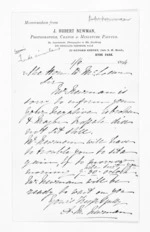 1 page written 1 Jun 1874 by Albert M Newman to Sir Donald McLean, from Masonic Lodge papers, trade circulars, invitations