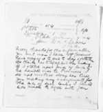 2 pages written 7 Jan 1874 by Sir Julius Vogel in Dunedin City to Sir Donald McLean in Otaki, from Native Minister and Minister of Colonial Defence - Inward telegrams