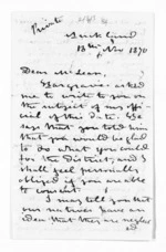 4 pages written 13 Nov 1870 by Hugh Francis Carleton in Auckland Region to Sir Donald McLean, from Inward letters - Surnames, Cam - Car