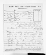 1 page written 27 Oct 1871 by Sir Donald McLean in Tauranga to Auckland Region, from Native Minister and Minister of Colonial Defence - Inward telegrams