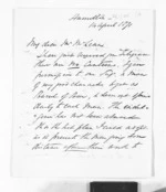 4 pages written 14 Apr 1871 by Colonel William Charles Lyon in Hamilton City to Sir Donald McLean, from Inward letters -  W C Lyon