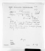1 page written 18 Sep 1871 by an unknown author in Napier City to Sir Donald McLean in Wellington, from Native Minister and Minister of Colonial Defence - Inward telegrams