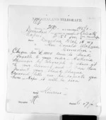 1 page written 15 Mar 1872 by John Gibson Kinross in Napier City to Sir Donald McLean in Dunedin City, from Native Minister and Minister of Colonial Defence - Inward telegrams