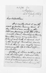 3 pages written 23 Jul 1869 by Edward Lister Green in Napier City to Sir Donald McLean, from Inward letters - Edward L Green