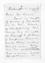 3 pages written 20 Aug 1873 by Sir Donald McLean in Wellington to John Lang Currie, from Inward letters - John L Currie