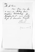 1 page written by T Birch to Sir Donald McLean, from Inward letters - Surnames, Big - Bla