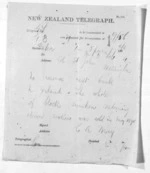 1 page to John Henry Herbert St John in Wellington, from Native Minister and Minister of Colonial Defence - Inward telegrams