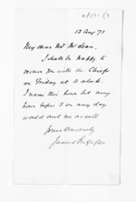 1 page written 13 Aug 1873 by Sir James Fergusson in New Zealand to Sir Donald McLean, from Inward letters - Sir James Fergusson (Governor)