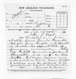 1 page written 15 Oct 1870 by Sir Donald McLean to Sir Julius Vogel in Auckland City, from Native Minister and Minister of Colonial Defence - Inward telegrams